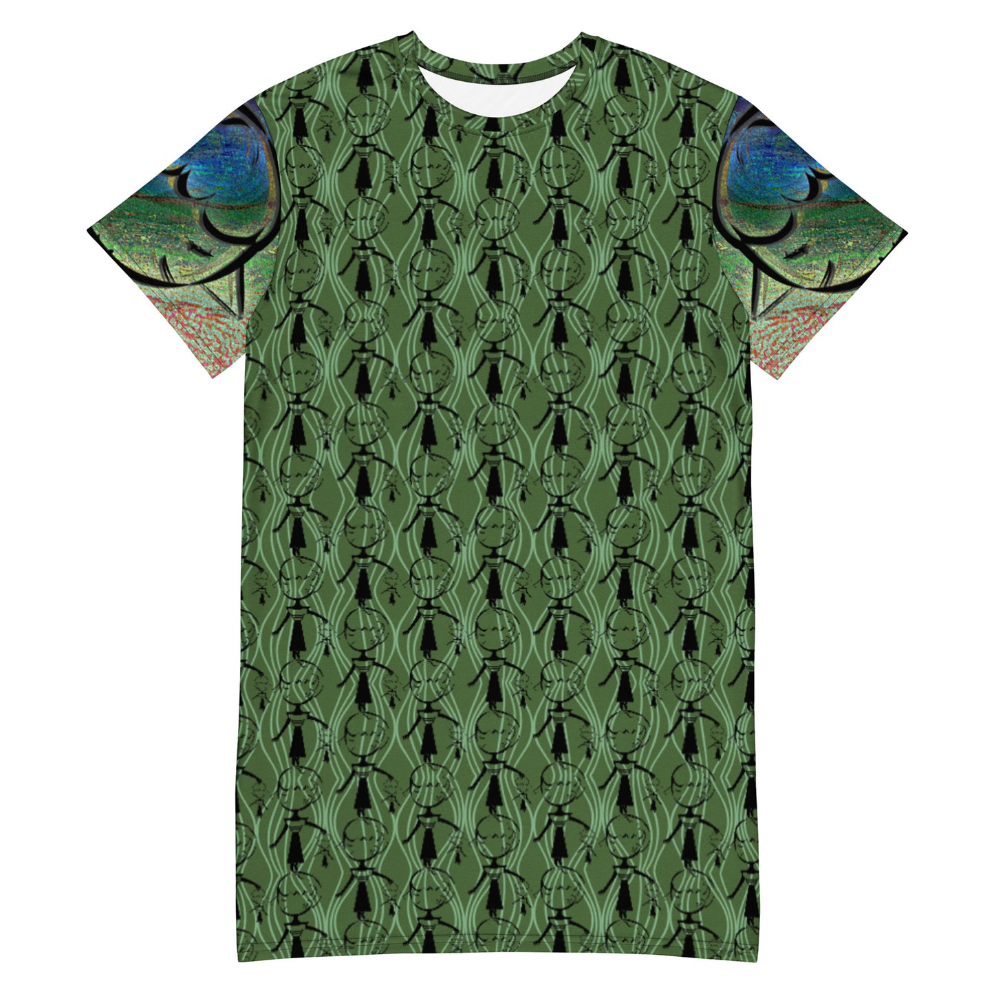 Tシャツワンピース・マダムペシェーラ模様グリーン【CA015- TOP009】