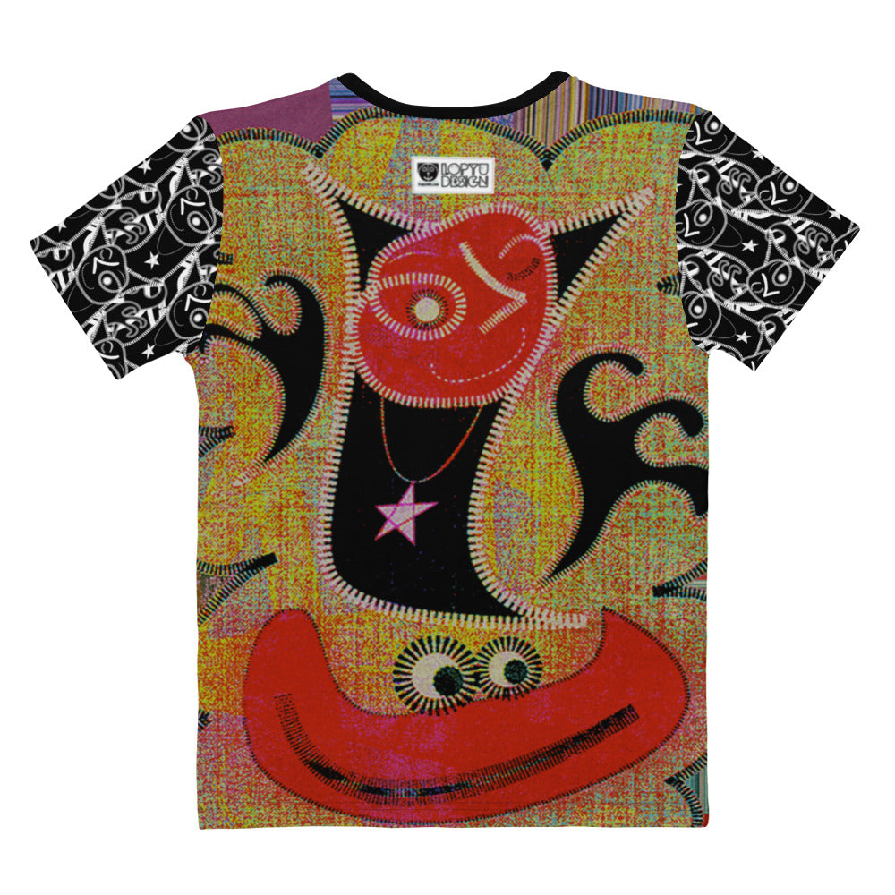 レディースクールネックTシャツ・パッチ大王ジェニー(黒スリーブ)【CA005- TCNL009】