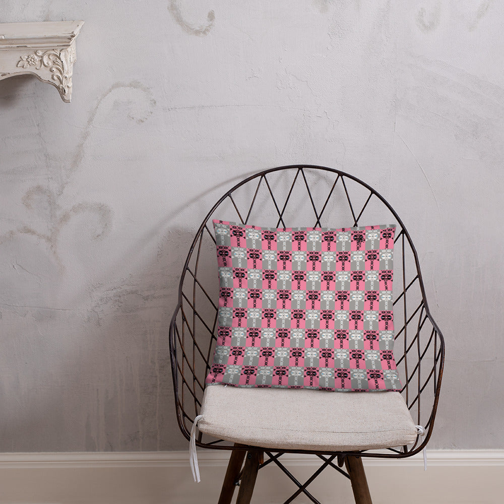 ベーシッククッション・イジドール格子柄ピンク【CA001-BC013】