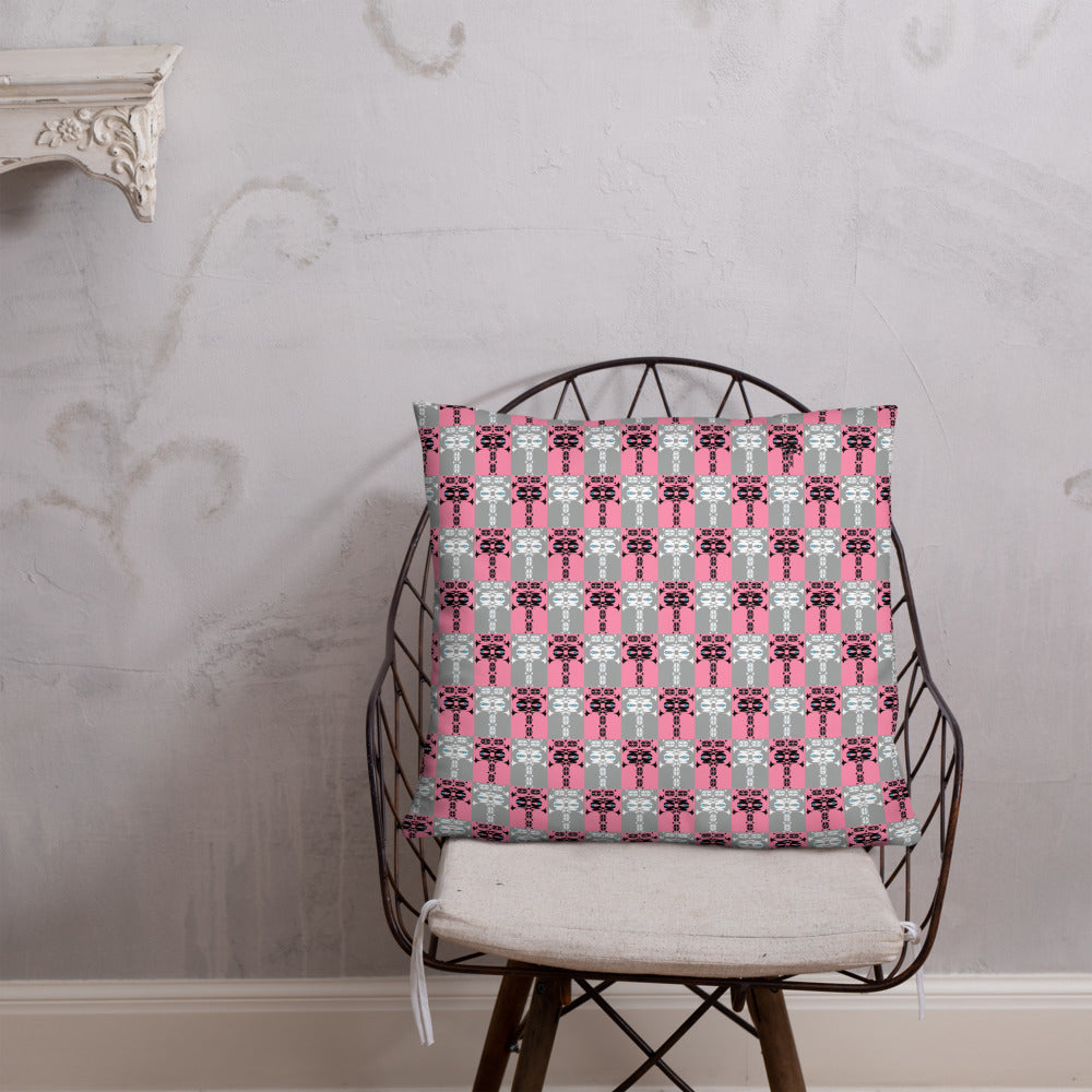 ベーシッククッション・イジドール格子柄ピンク【CA001-BC013】