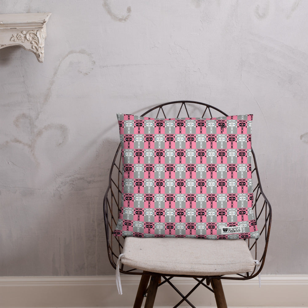ベーシッククッション・イジドール格子柄ピンク【CA001-BC013】