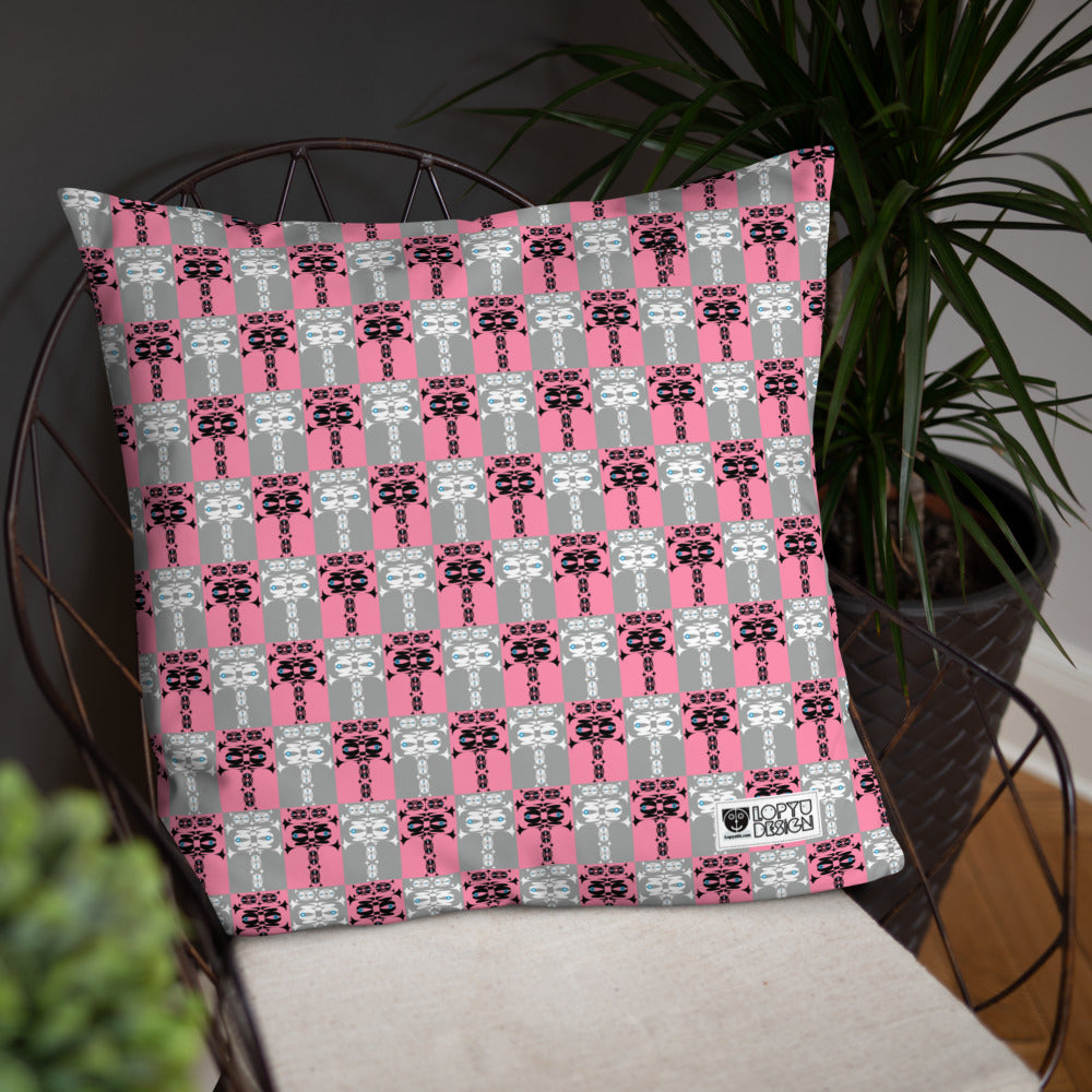 ベーシッククッション・イジドール格子柄ピンク【CA001-BC013】