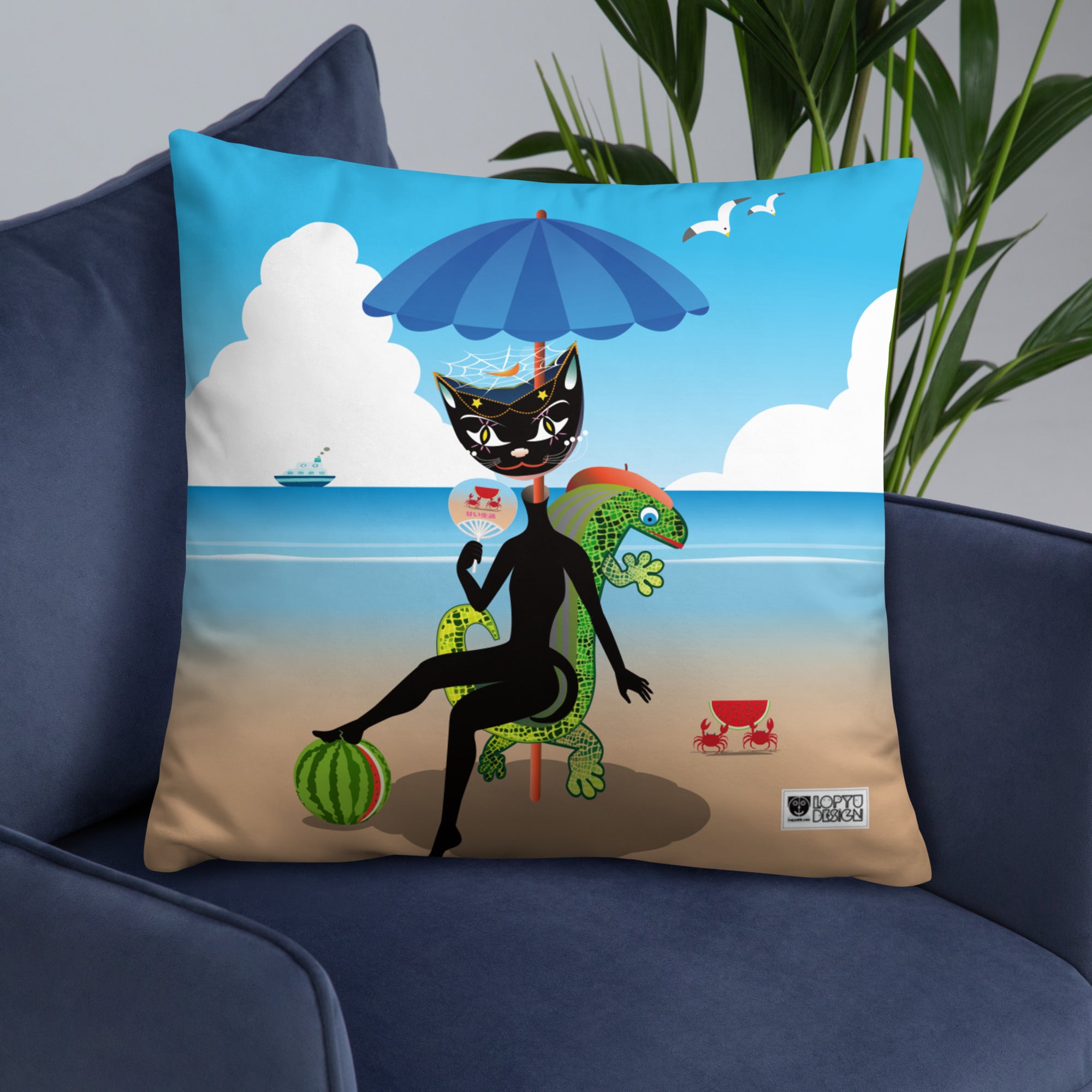 ベーシッククッション・黒猫ガール「甘い生活」【IL005-BC016】