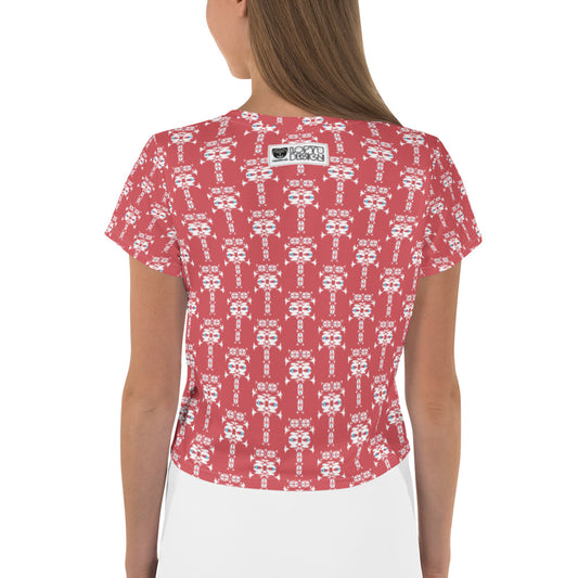 全面プリントクロップTシャツ・白イジドール模様赤【CA001- TCT001】