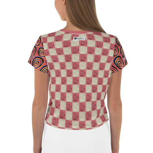 全面プリントクロップTシャツ・パタフィジックダンディ格子柄ピンク【LG002- TCT010】