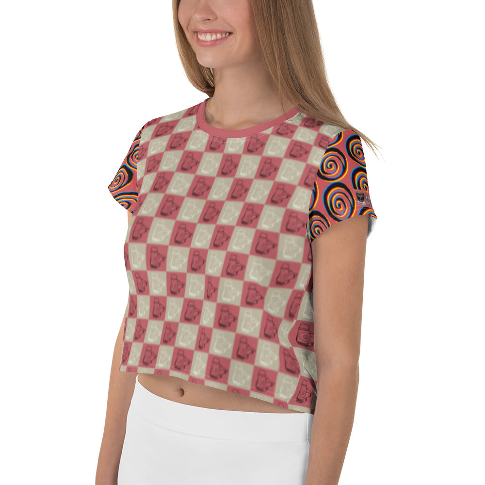 全面プリントクロップTシャツ・パタフィジックダンディ格子柄ピンク【LG002- TCT010】