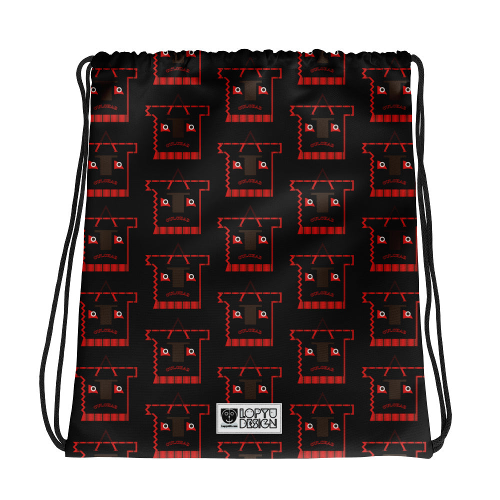 ドローストリングバッグ・トートカルチャー模様黒地【LG010- DSB003】