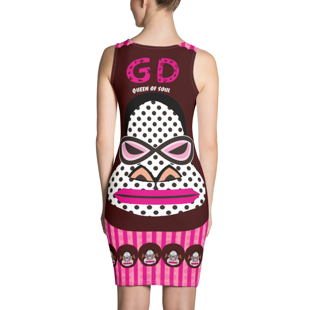 昇華プリントカットソーワンピース・アフロゴリラダダGDピンクライン【CA076- CSOP018】