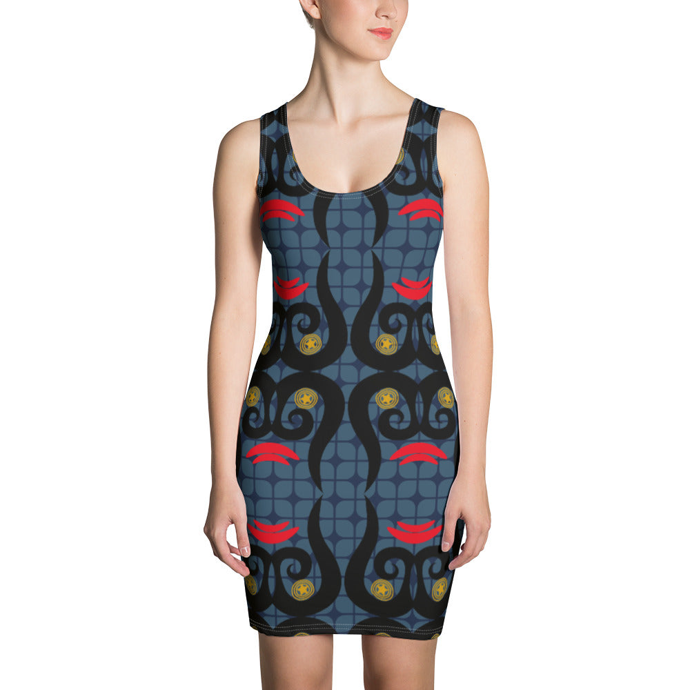 昇華プリントカットソーワンピース・モノゲンユニット模様グレーブルー【LG013- CSOP017】