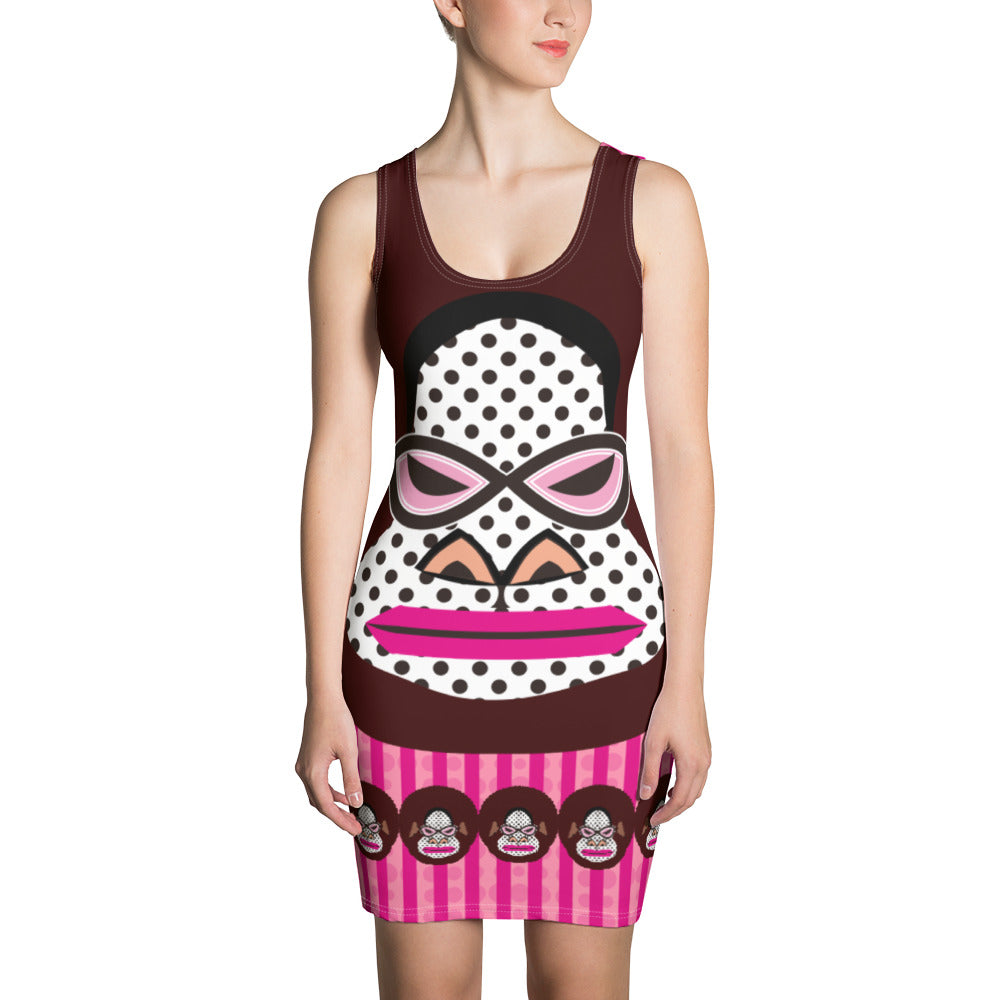 昇華プリントカットソーワンピース・アフロゴリラダダGDピンクライン【CA076- CSOP018】