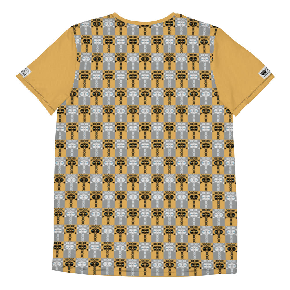 メンズ全面プリントアスレチックTシャツ・イジドール格子柄黄【CA001- TATM002】