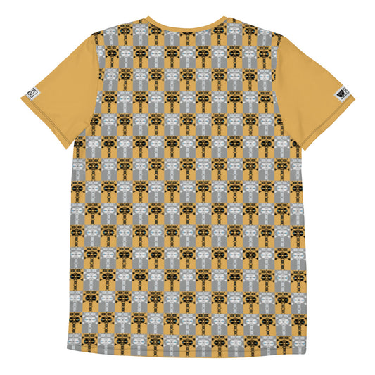 メンズ全面プリントアスレチックTシャツ・イジドール格子柄黄【CA001- TATM002】