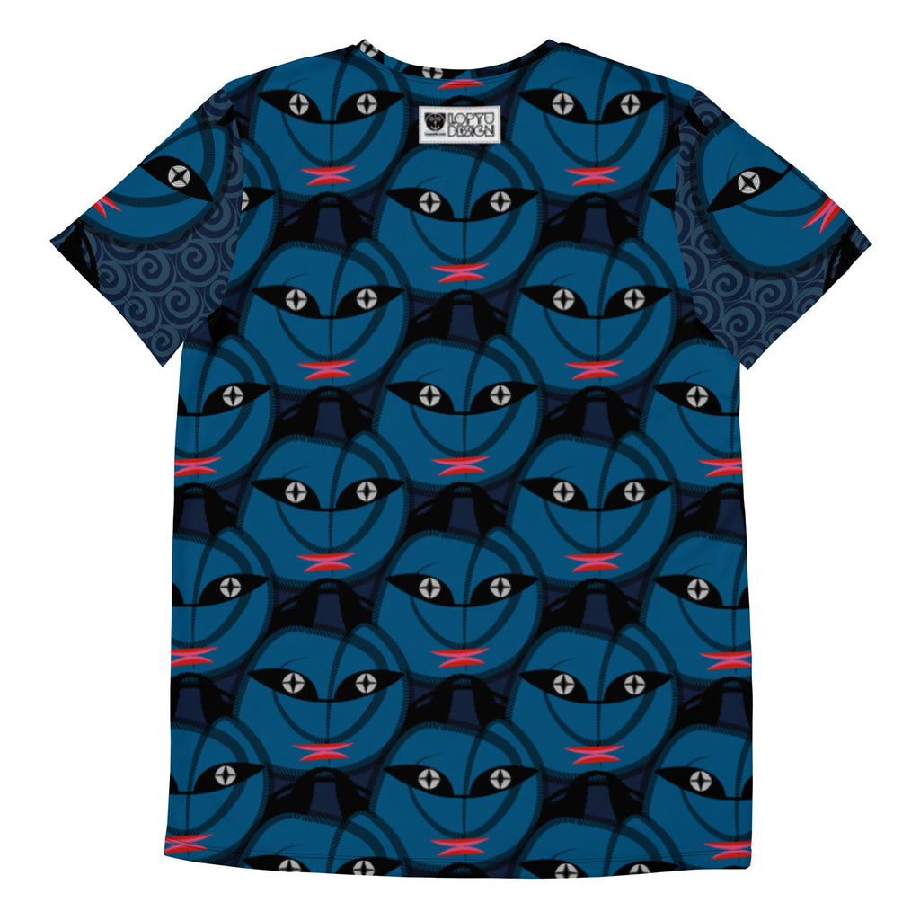 メンズ全面プリントアスレチックTシャツ・青トートボーイ黒【CA017- TATM012】