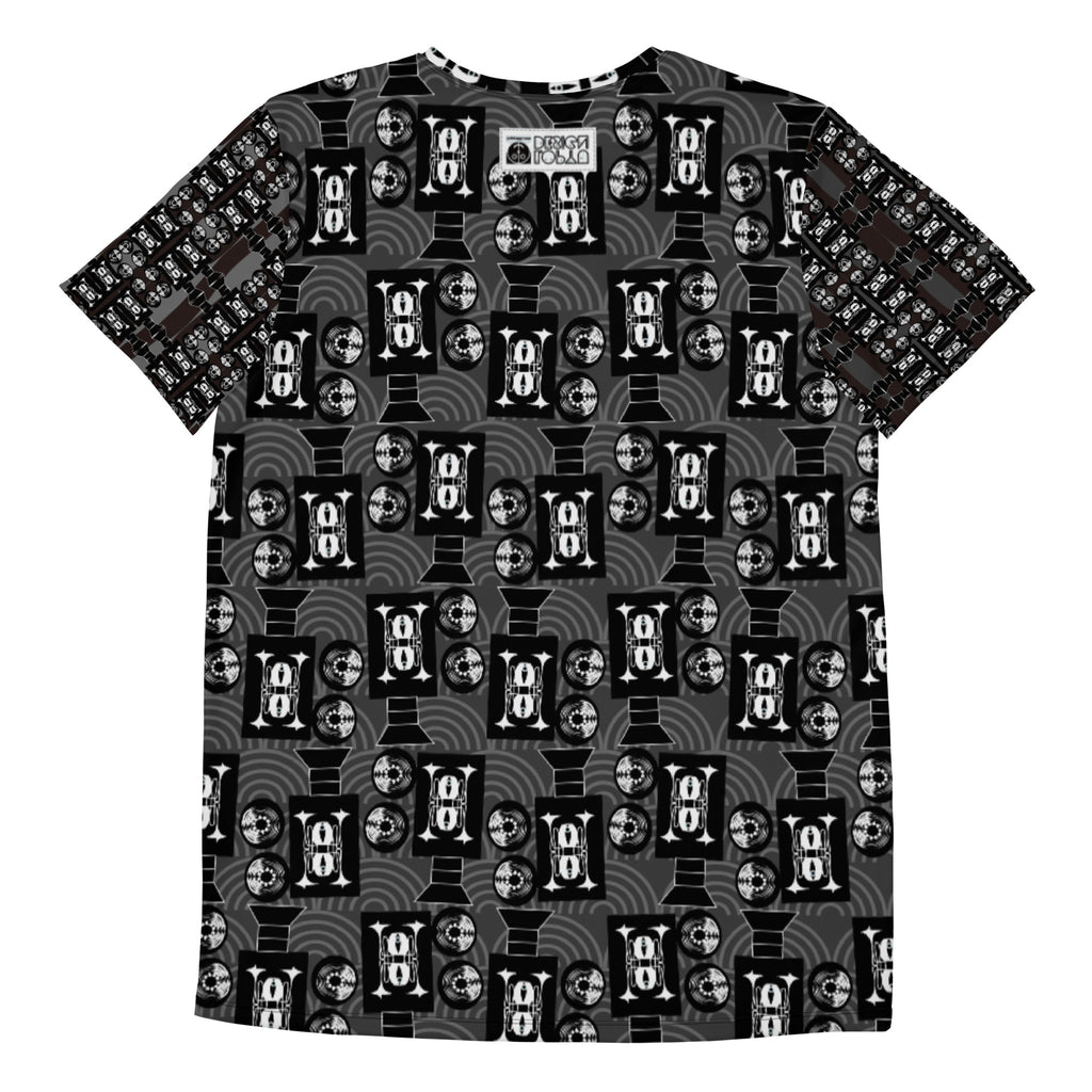 メンズ全面プリントアスレチックTシャツ・きゃらあくたあロゴ黒【LG003- TATM009】