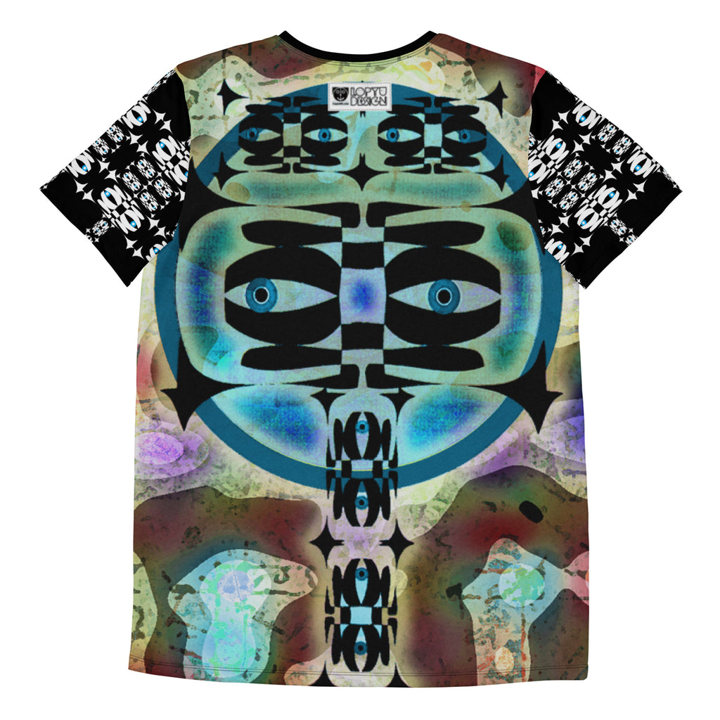 メンズ全面プリントアスレチックTシャツ・マーブルイジドール黒袖【CA001- T ATM005】