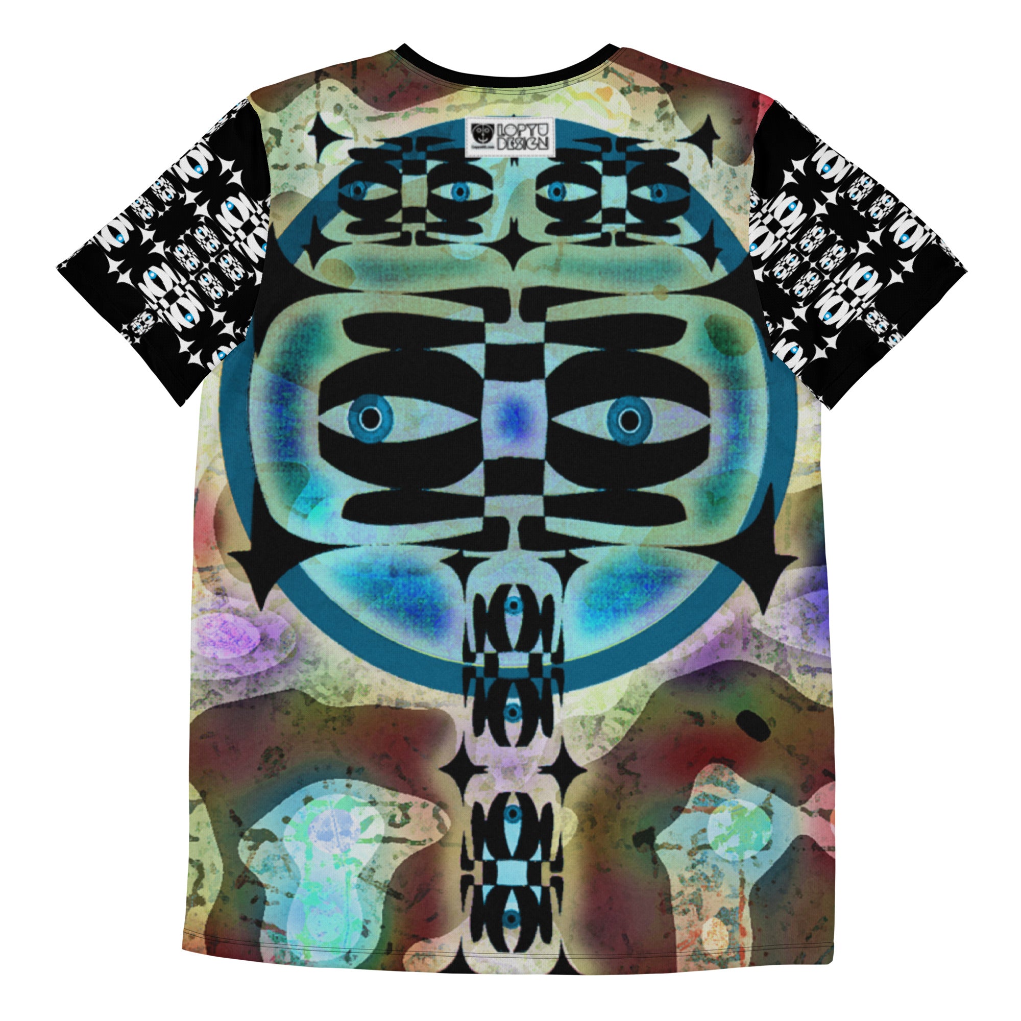 メンズ全面プリントアスレチックTシャツ・マーブルイジドール黒袖【CA001- T ATM005】