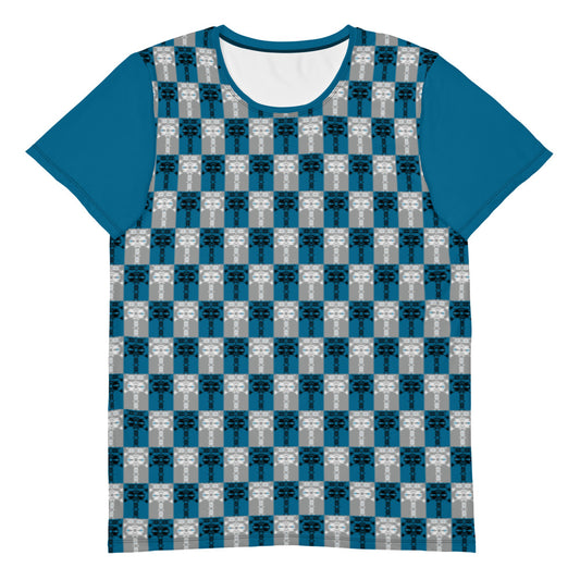 メンズ全面プリントアスレチックTシャツ・イジドール格子柄青【CA001- TATM001】