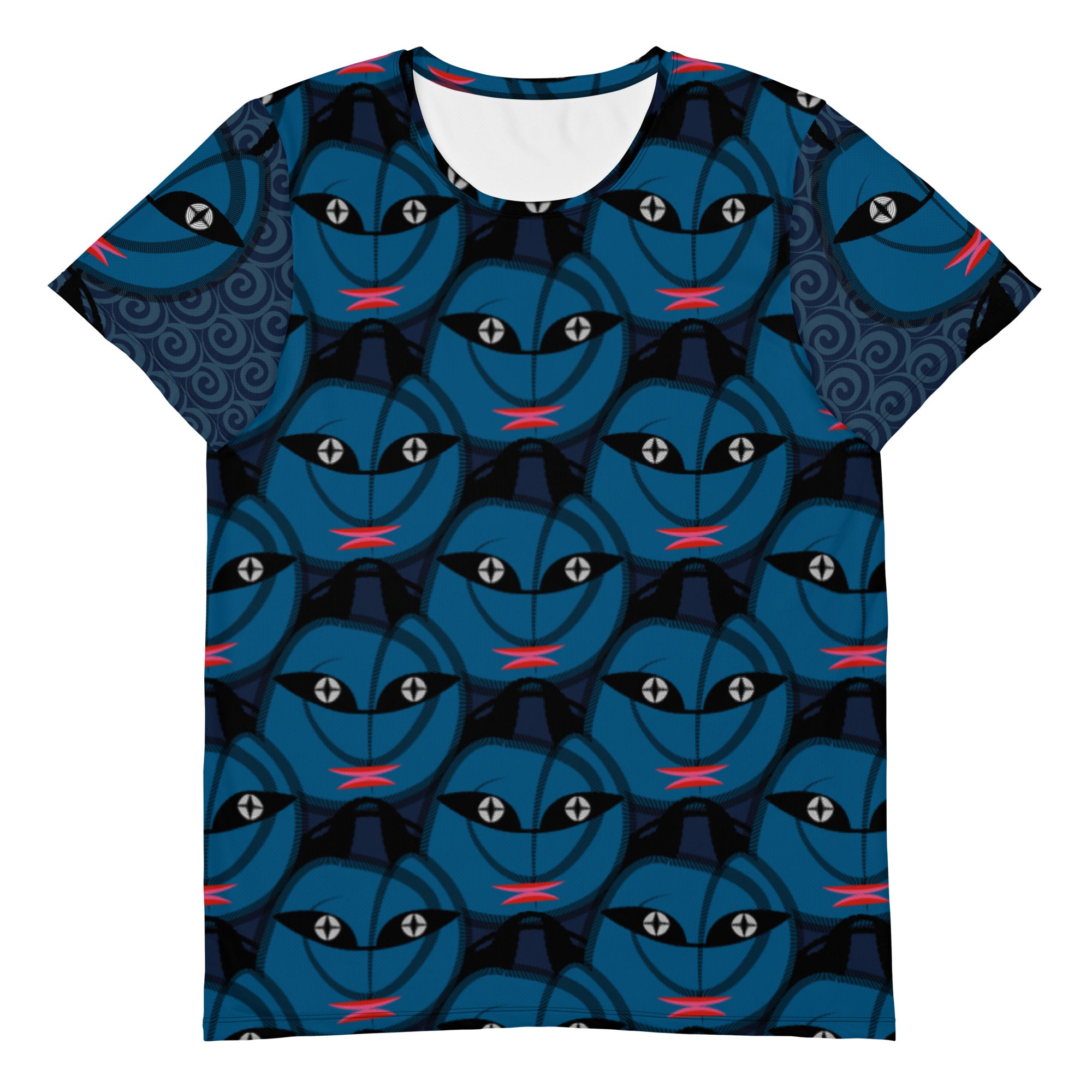 メンズ全面プリントアスレチックTシャツ・青トートボーイ黒【CA017- TATM012】