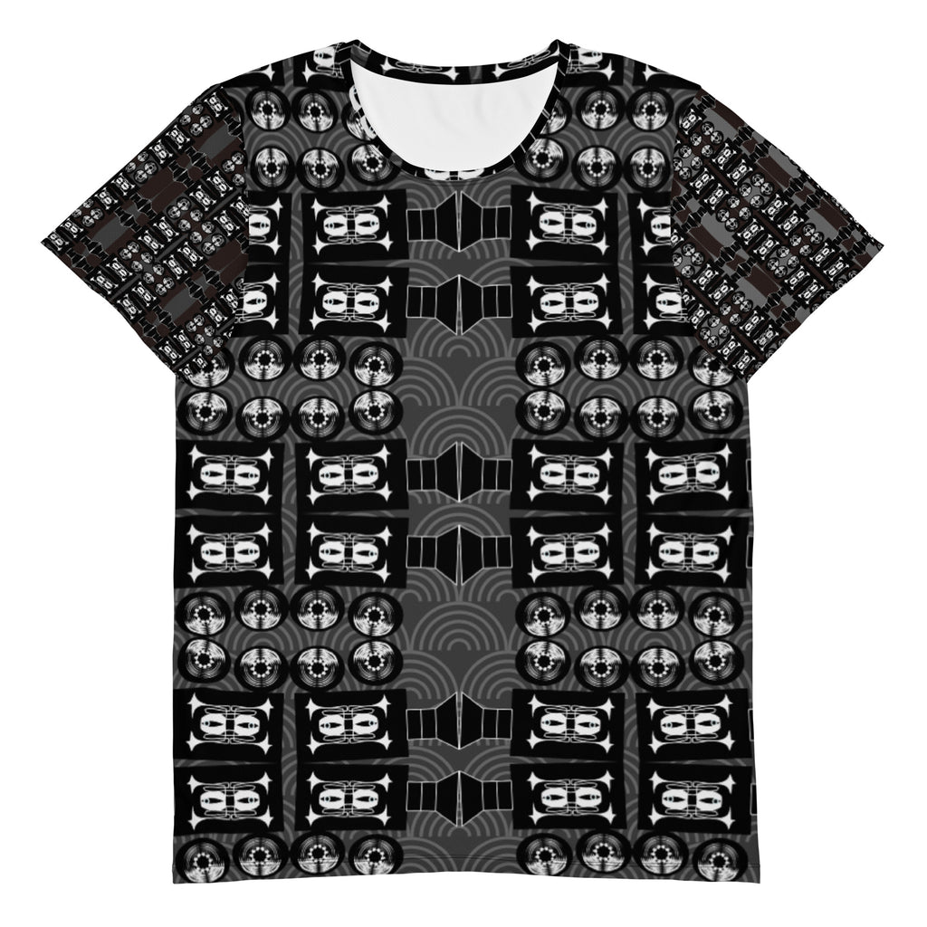 メンズ全面プリントアスレチックTシャツ・きゃらあくたあロゴ黒【LG003- TATM009】