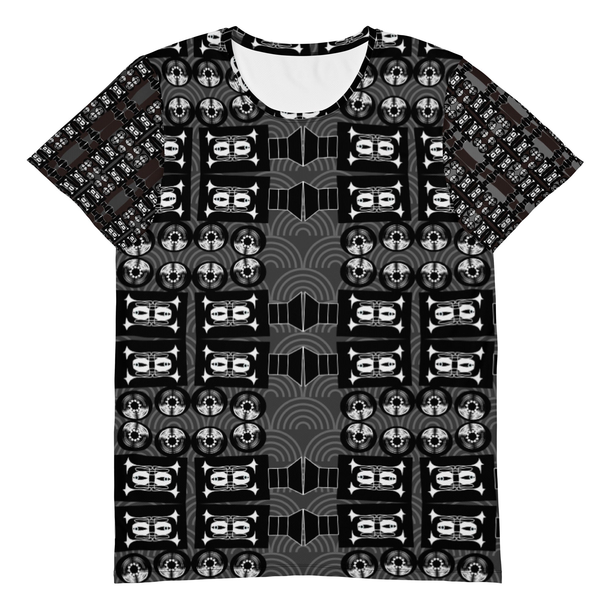 メンズ全面プリントアスレチックTシャツ・きゃらあくたあロゴ黒【LG003- TATM009】