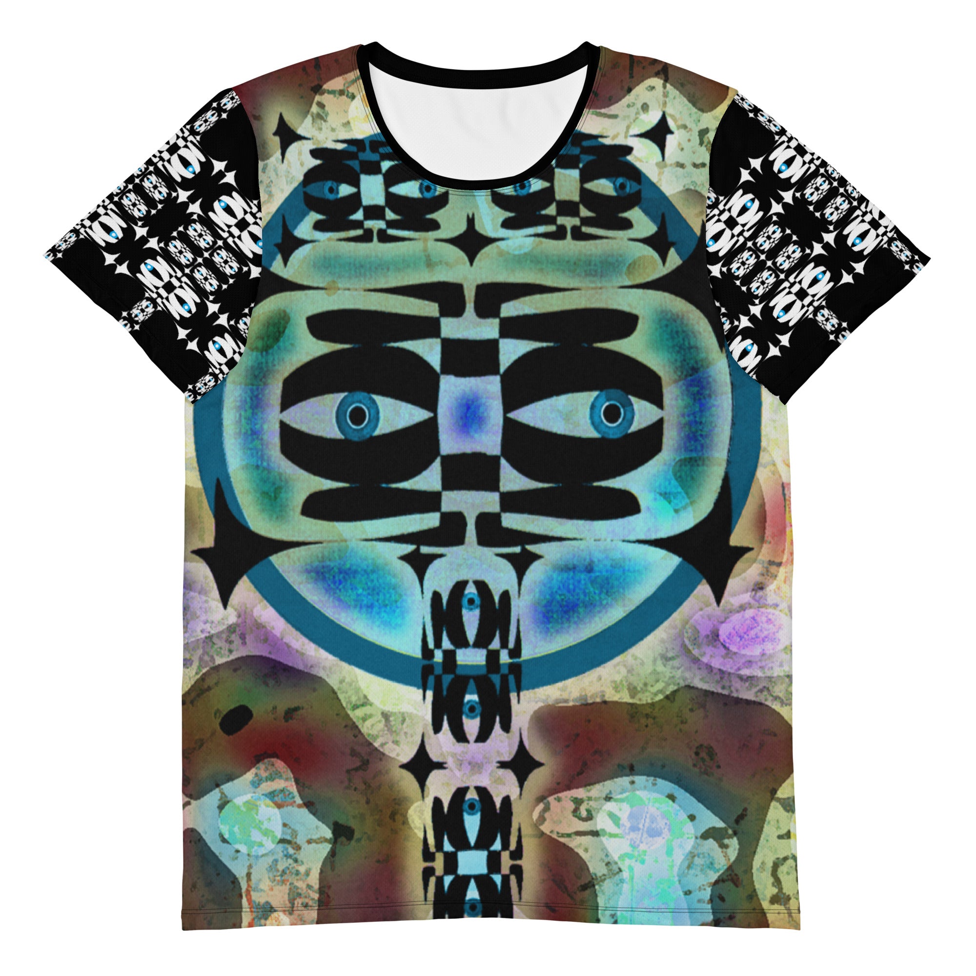 メンズ全面プリントアスレチックTシャツ・マーブルイジドール黒袖【CA001- T ATM005】