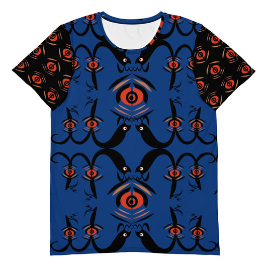 メンズ全面プリントアスレチックTシャツ・プルノウ青【CA071- TATM007】