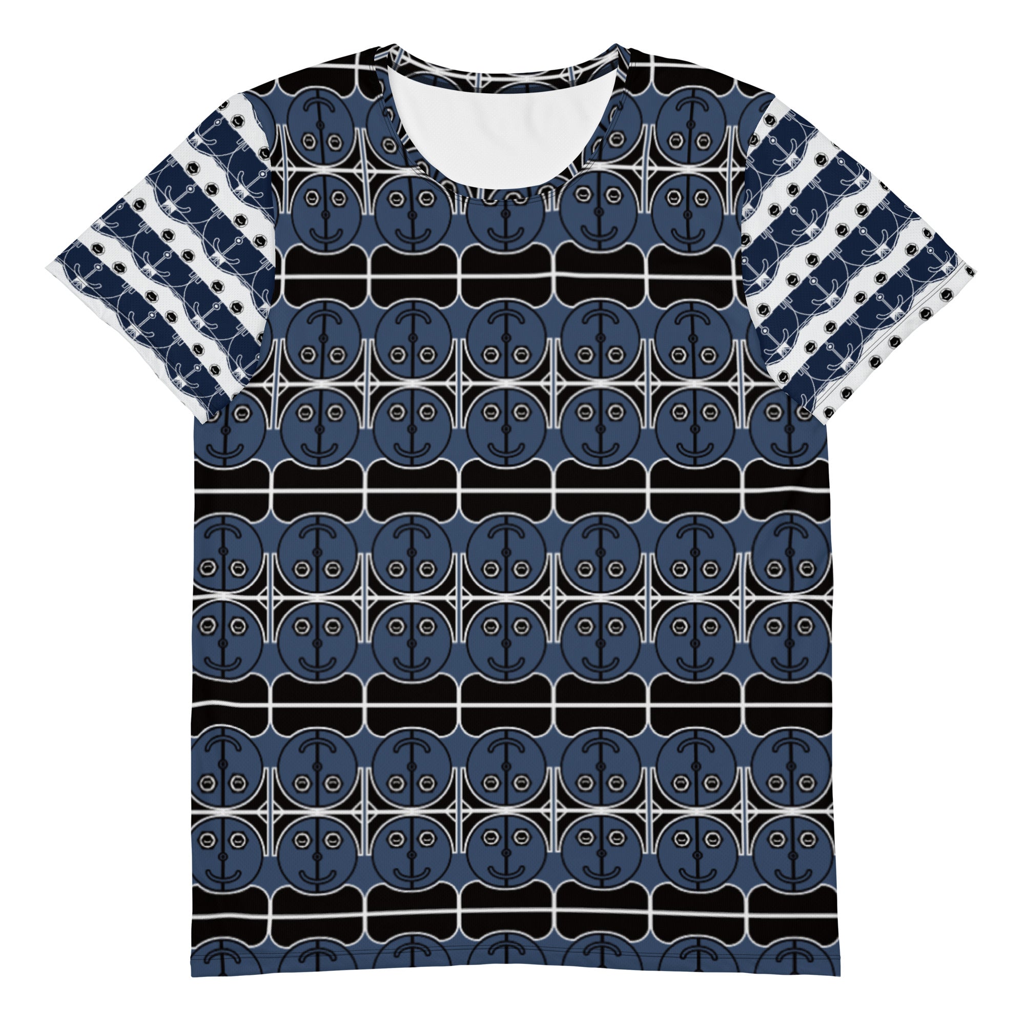 メンズ全面プリントアスレチックTシャツ・ロピュデザインロゴ模様ブルー【LD002- TATM010】