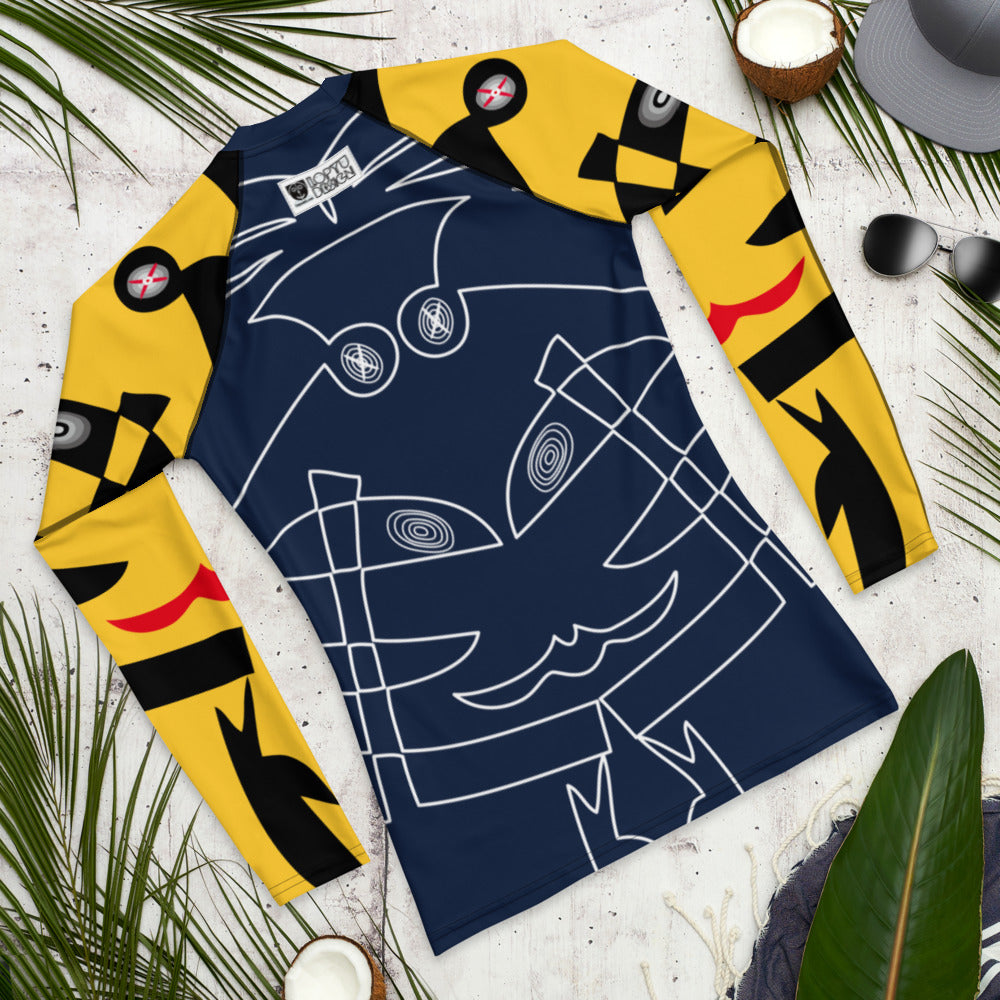 メンズラッシュガード・ボクチャン線画紺地黄袖【CA003- RGM007】