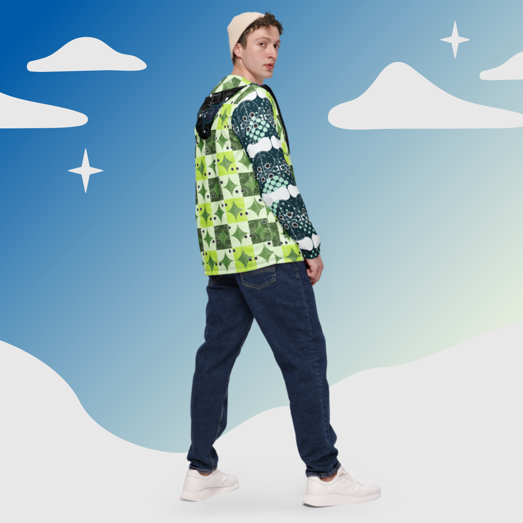 メンズ ウインドブレーカー・ロピュールくんロゴグリーンモダン【LC001-MWB007】