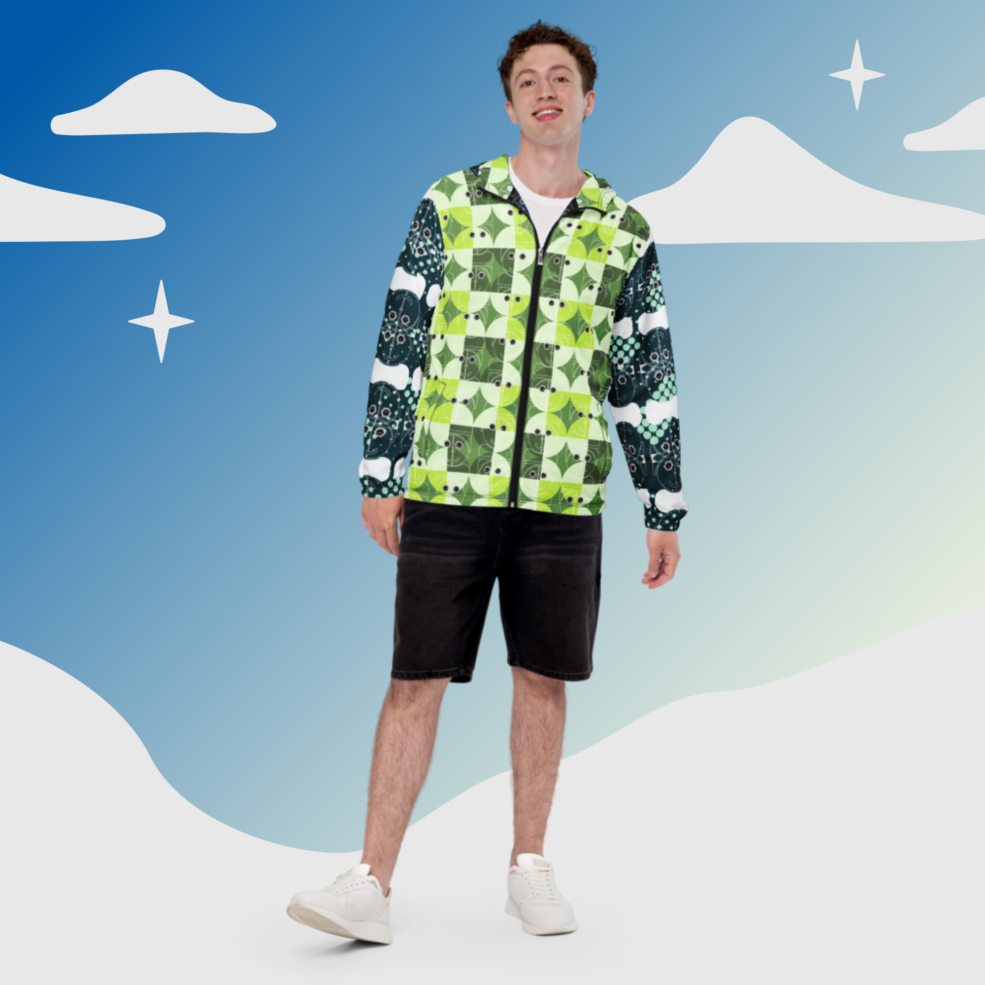 メンズ ウインドブレーカー・ロピュールくんロゴグリーンモダン【LC001-MWB007】