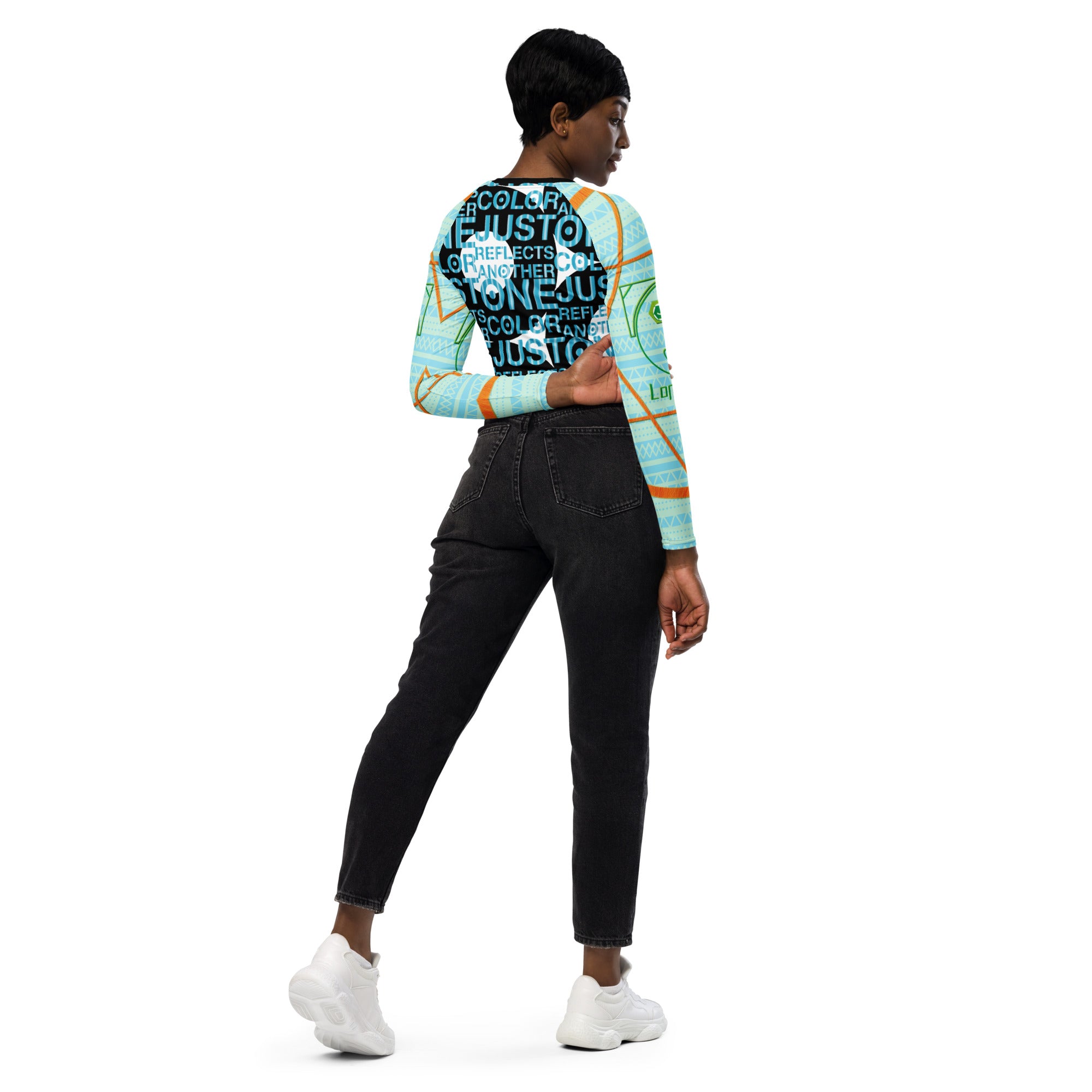 リサイクル素材 長袖クロップトップ・ONE COLOR JUST REFLECTS ANAOTHER/ろぴりちゅあるタイポモダン【LD020- LCT007】