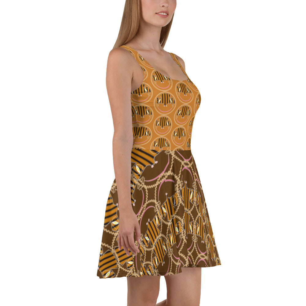 スケーターワンピース・アンガトくん模様茶【CA033- SOP011】