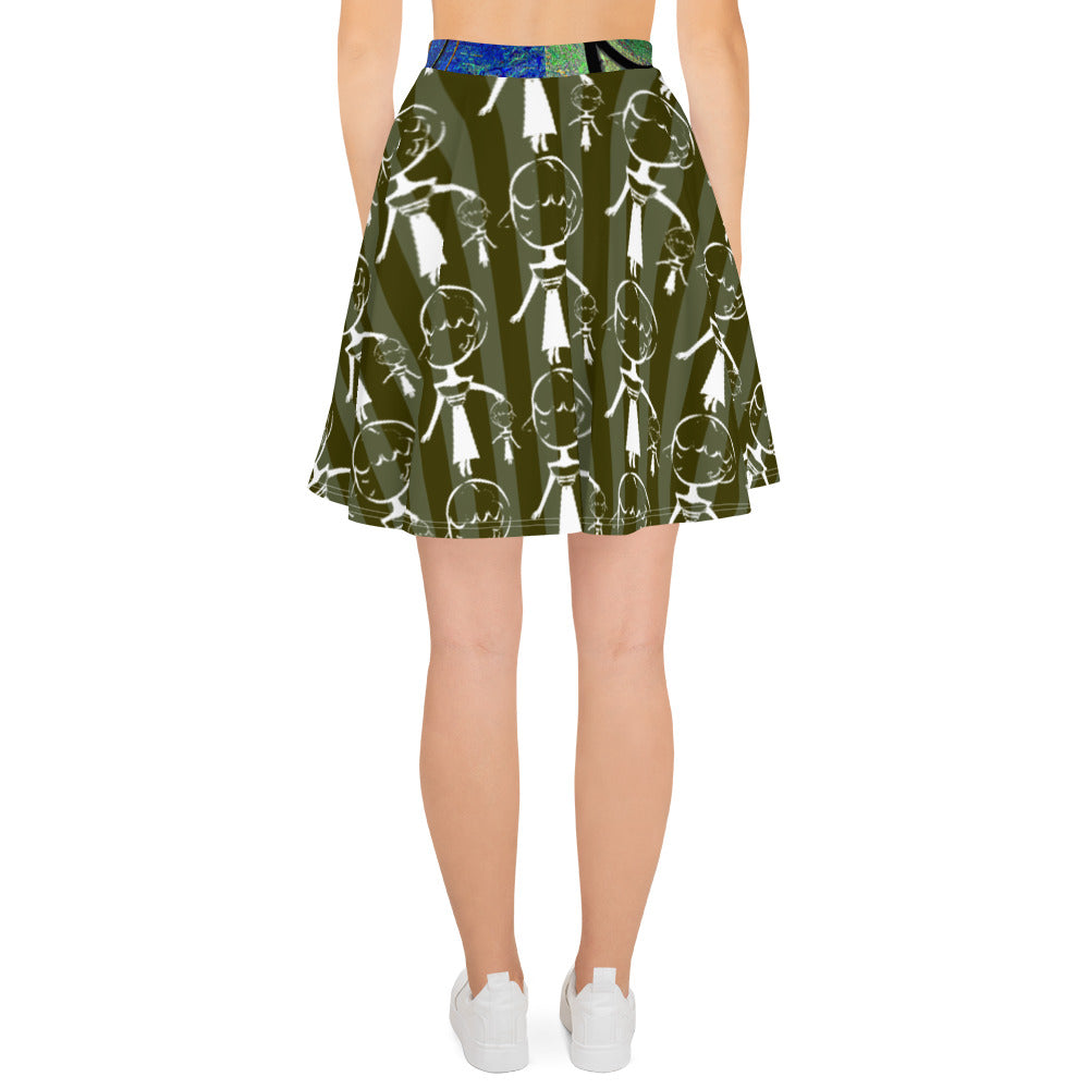 スケータースカート・白マダムペシェーラ模様カーキ【CA015- SSK007】