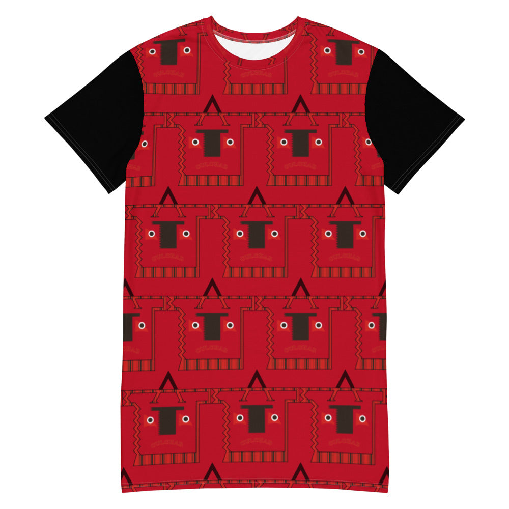 Tシャツワンピース・トートカルチャーロゴ模様赤【LG001- TOP005】