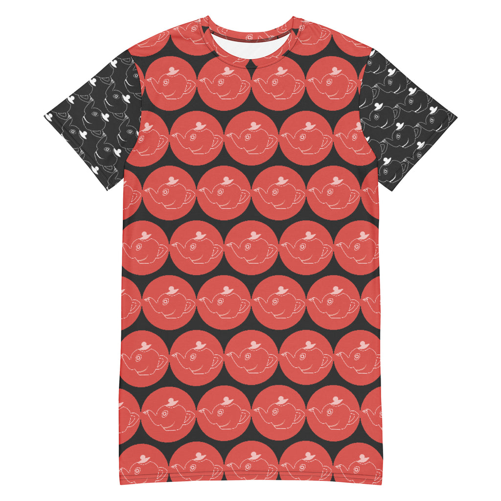 Tシャツワンピース・ロピュズカフェ赤ロゴ模様グレー【LC001- TOP017】