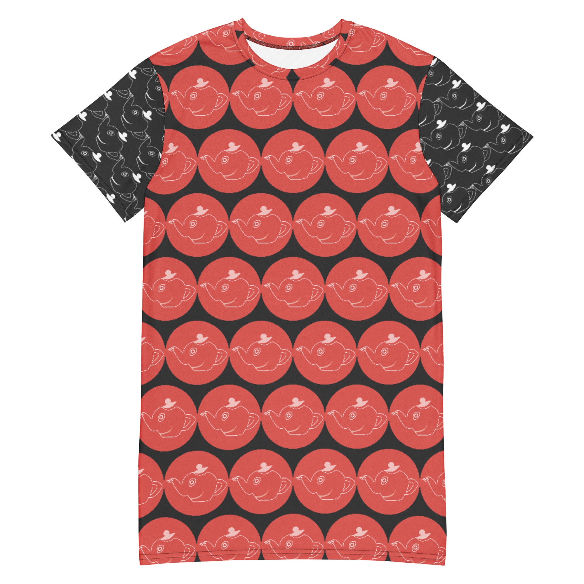 Tシャツワンピース・ロピュズカフェ赤ロゴ模様グレー【LC001- TOP017】