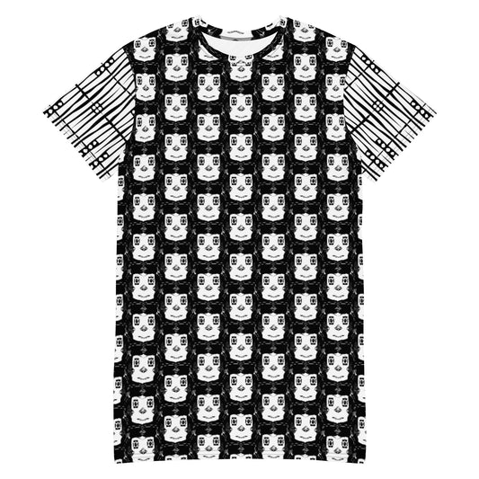 Tシャツワンピース・ツータン模様モノクロ【LG012- TOP007】