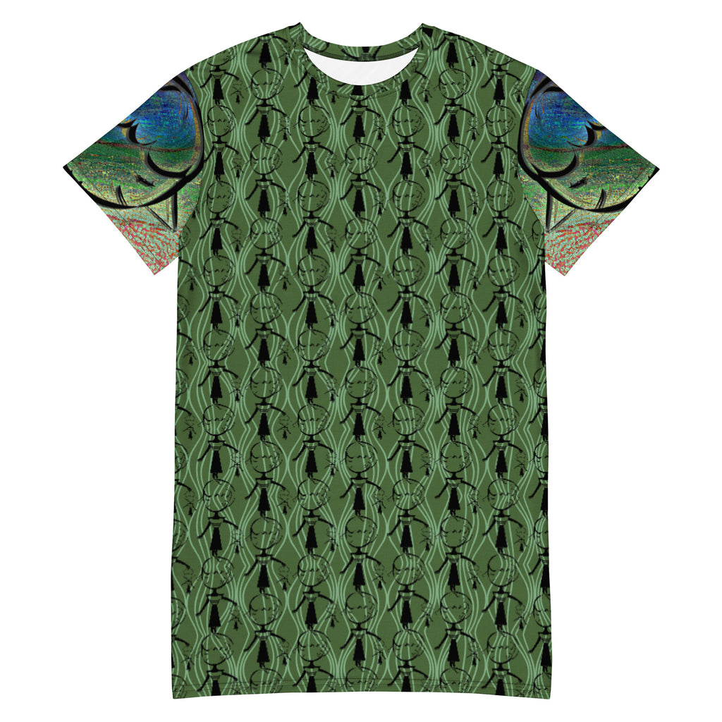 Tシャツワンピース・マダムペシェーラ模様グリーン【CA015- TOP009】