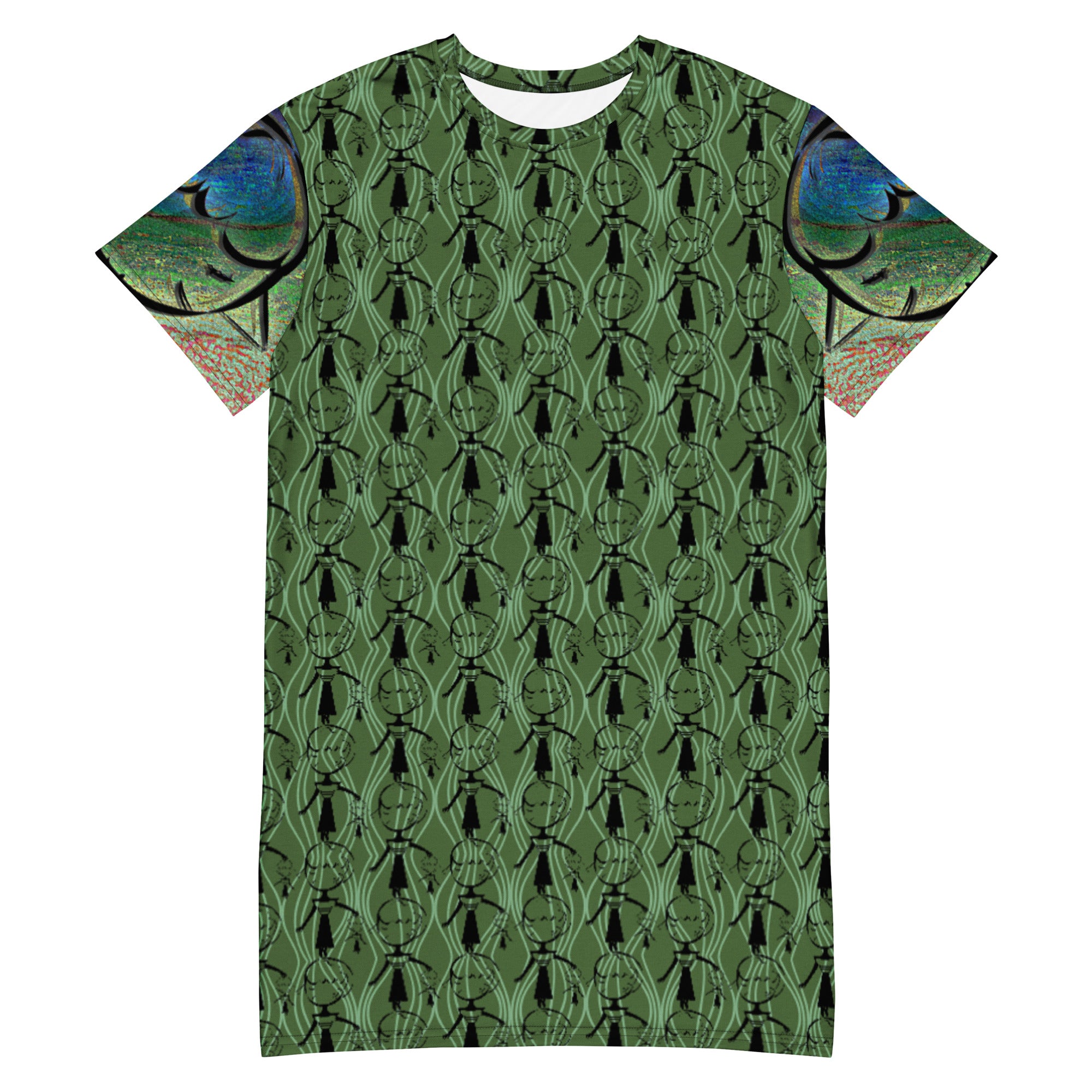 Tシャツワンピース・マダムペシェーラ模様グリーン【CA015- TOP009】