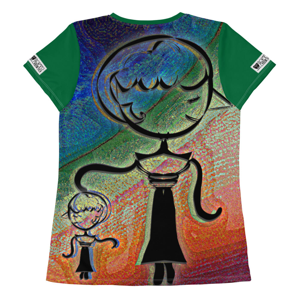 レディース全面プリントアスレチックTシャツ・マダムペシェーラ緑袖【CA015- TATL009】