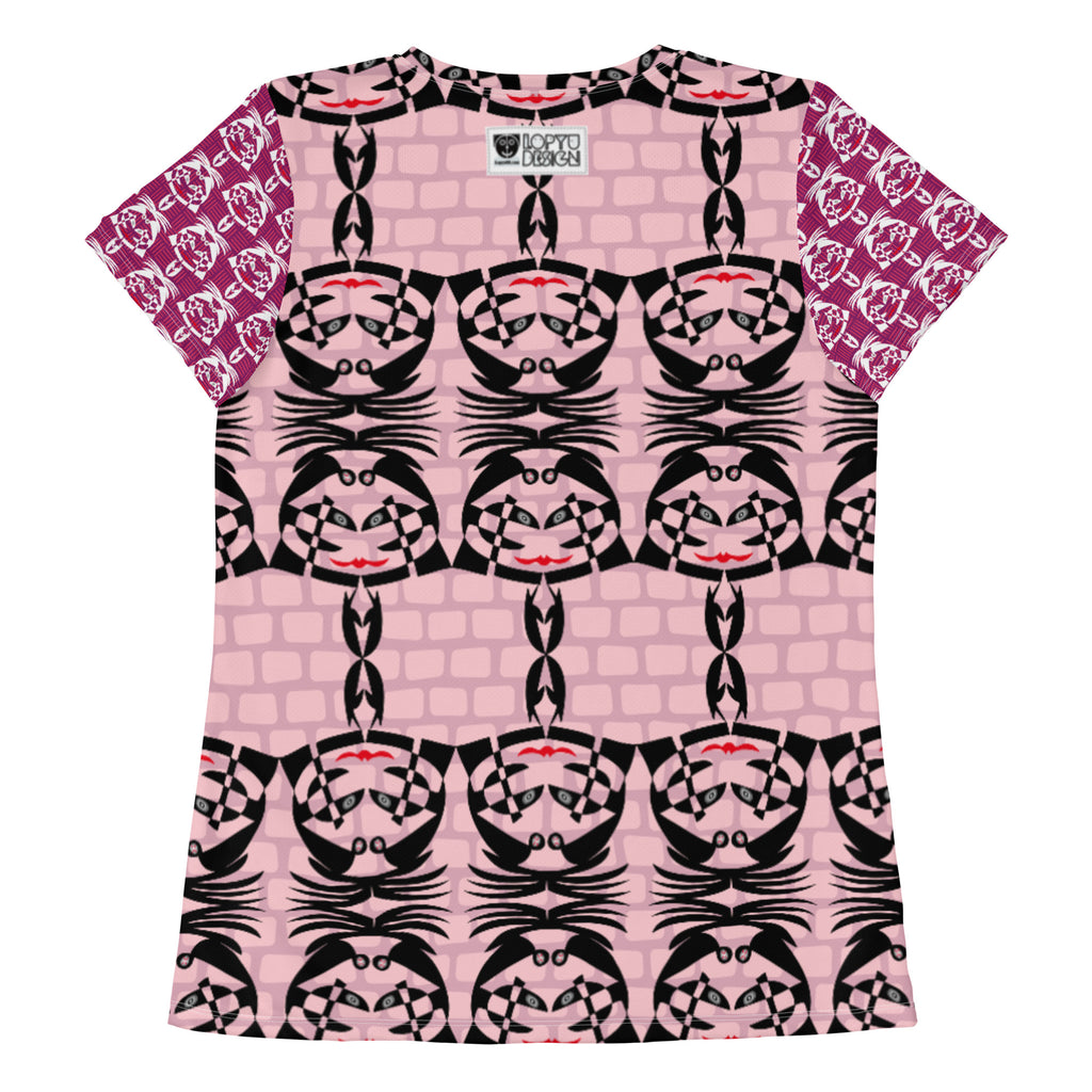 レディース全面プリントアスレチックTシャツ・ボクチャン柄ピンク【CA001- TATL009】