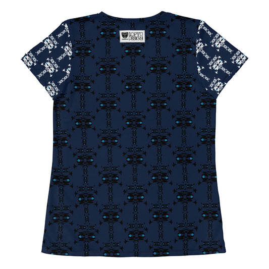 レディース全面プリントアスレチックTシャツ・イジドール模様紺【CA001- TATL004】