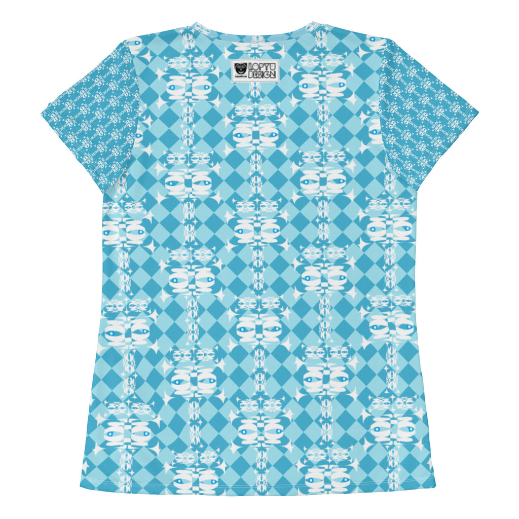レディース全面プリントアスレチックTシャツ・イジドール模様水色【CA001- TATL003】