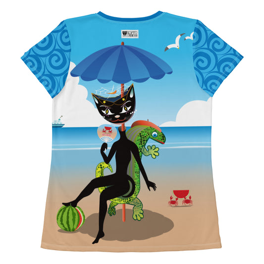 レディース全面プリントアスレチックTシャツ・黒猫ガール「甘い生活」【IL005- TATL013】