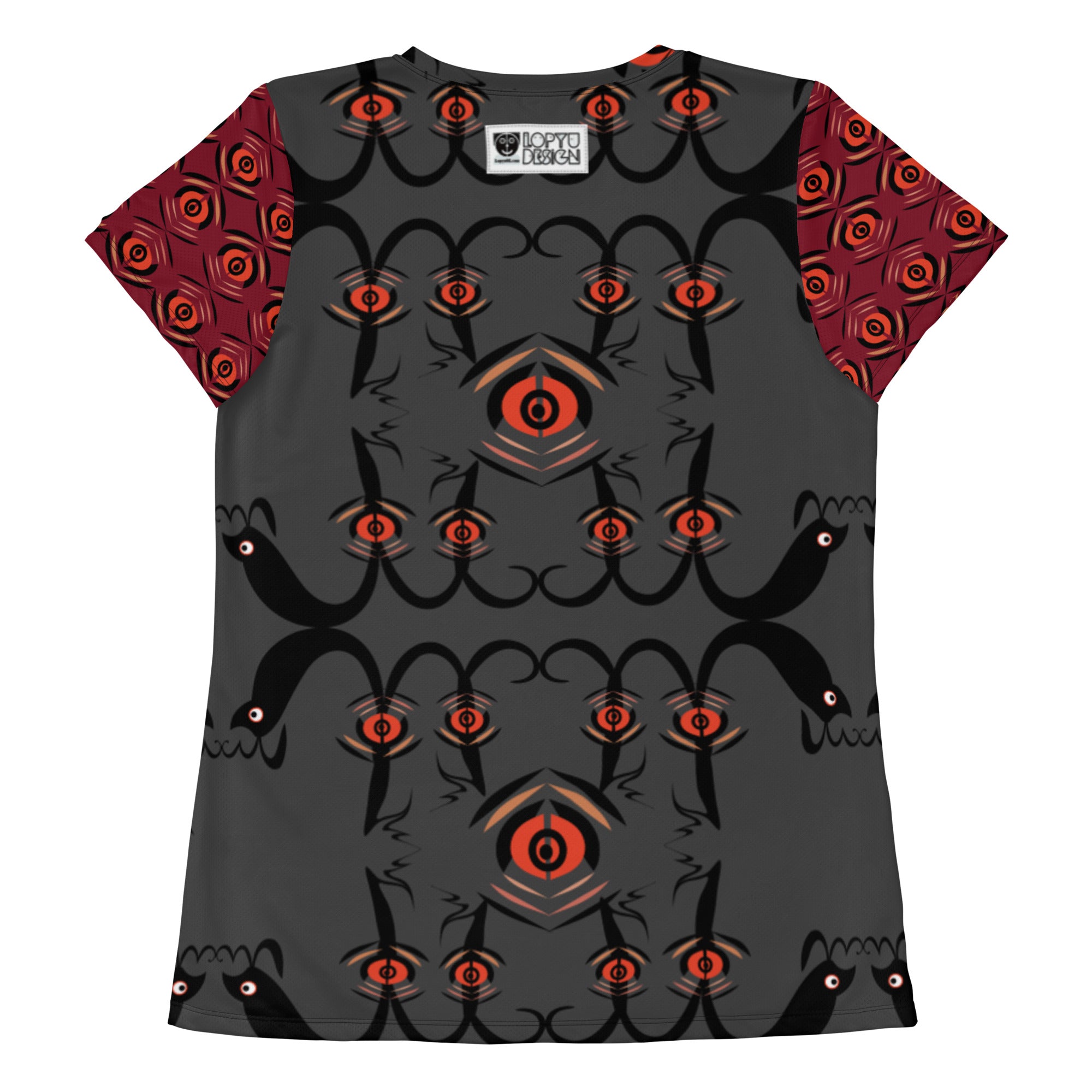 レディース全面プリントアスレチックTシャツ・プルノウ模様グレー【CA071- TATL011】