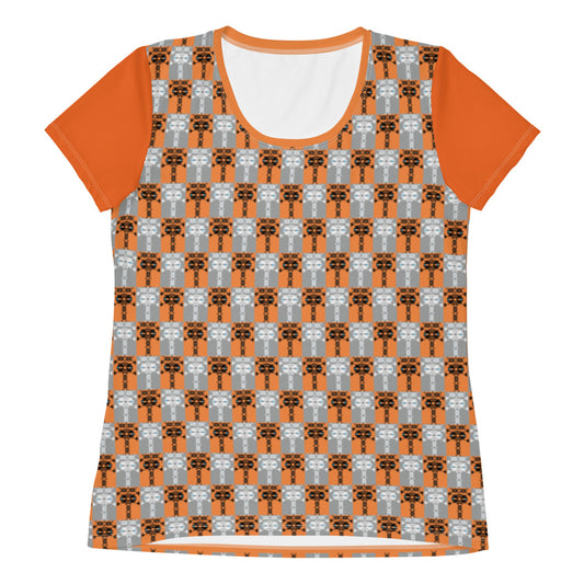 レディース全面プリントアスレチックTシャ・イジドール格子柄橙地【CA001- TATL001】