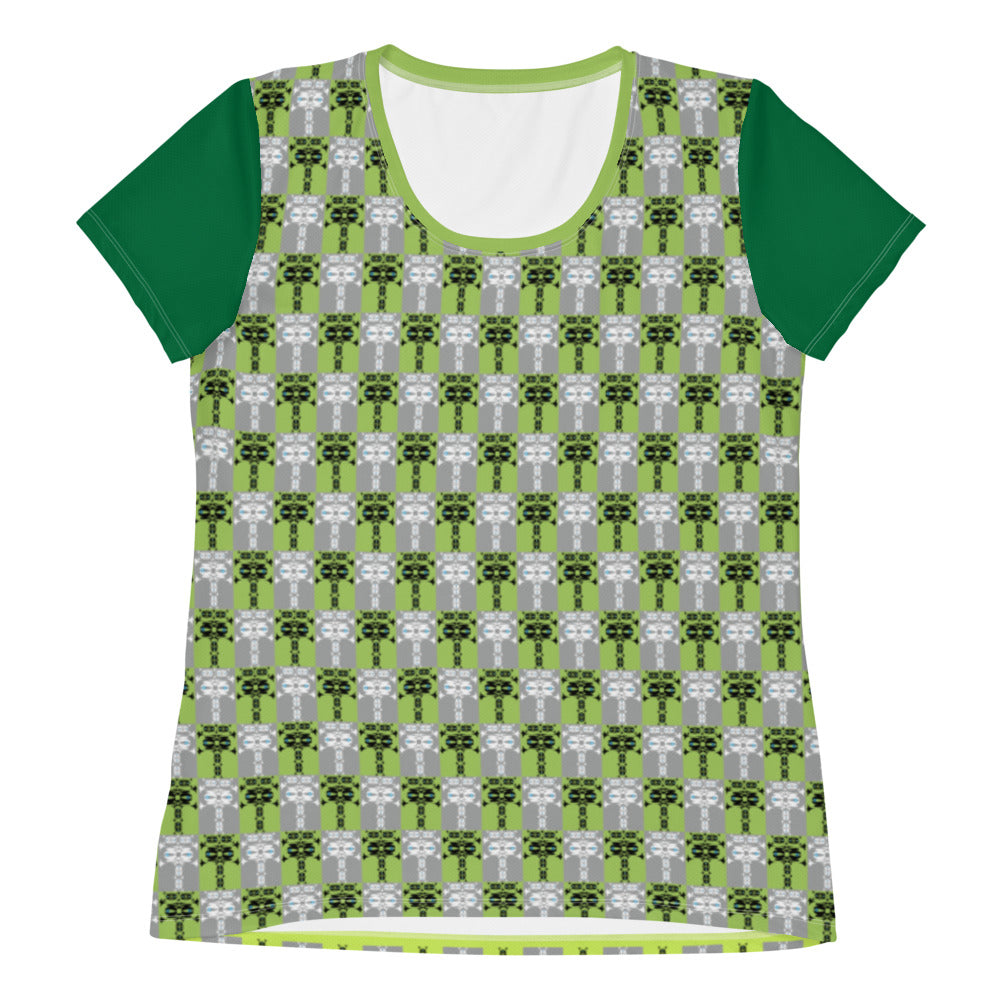 レディース全面プリントアスレチックTシャツ・イジドール格子柄黄緑【CA001- TATL002】