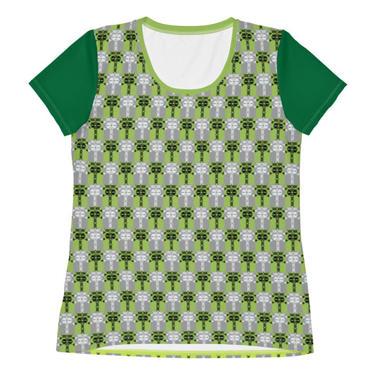 レディース全面プリントアスレチックTシャツ・イジドール格子柄黄緑【CA001- TATL002】