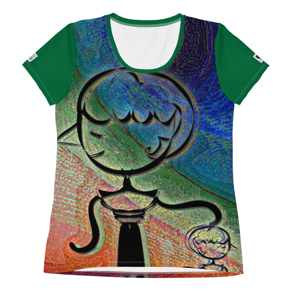 レディース全面プリントアスレチックTシャツ・マダムペシェーラ緑袖【CA015- TATL009】