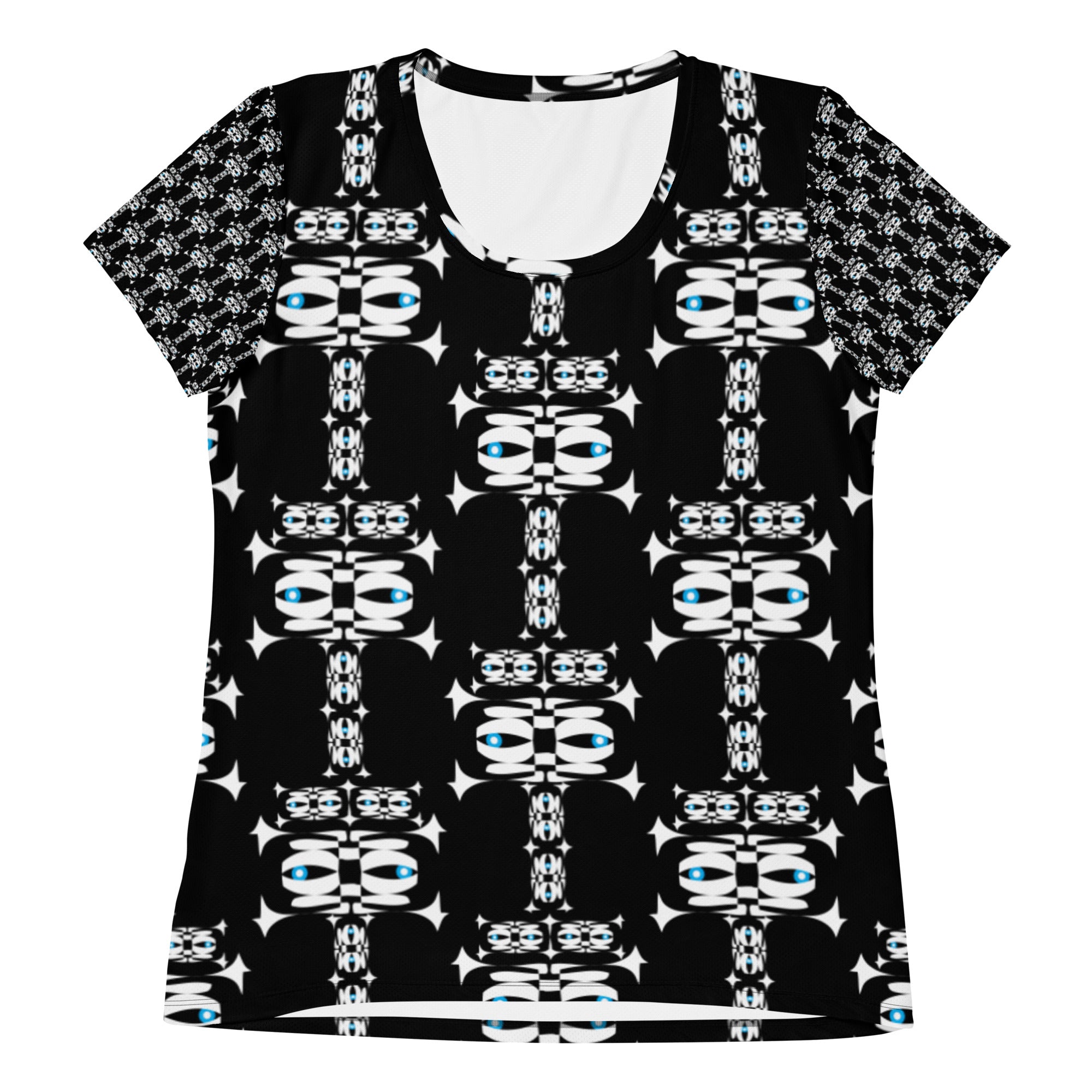 レディース全面プリントアスレチックTシャツ・イジドール模様黒【CA001- TATL005】